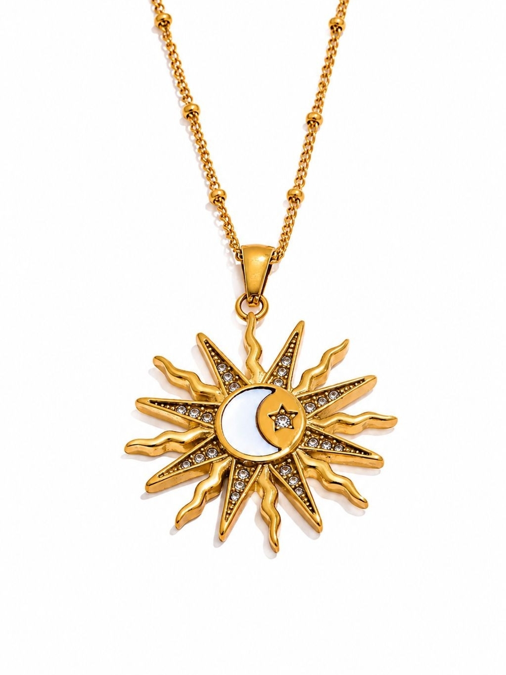 Gold Sun & Crescent Moon Pendant Necklace - Picture 4 of 6